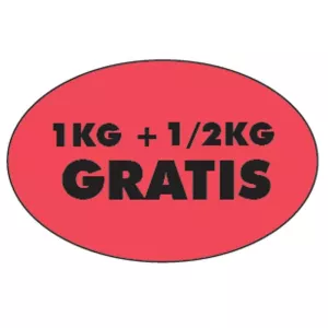 Autocollant 1kg + 0,5kg gratuit 26x40mm ovale fluo rouge