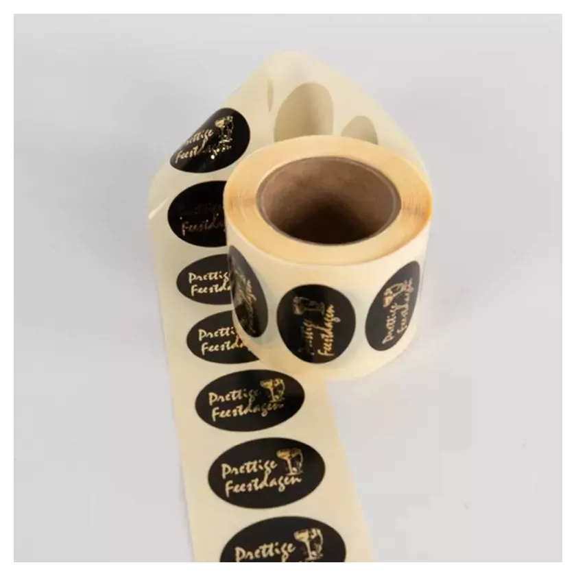 Autocollant joyeuses fetes 25x36mm ovale noir et or