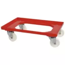 Chariot cadre pour bac 40x60cm rouge 4 roues pivotantes et fourche inox