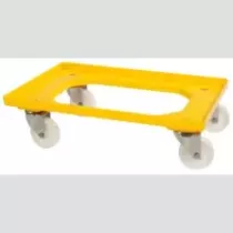 Chariot cadre pour bac 40x60cm jaune 4 roues pivotantes et fourche inox