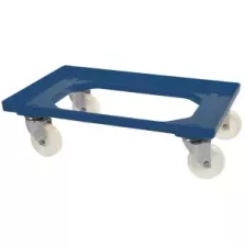 Chariot cadre pour bac 40x60cm bleu 4 roues pivotantes et fourche inox