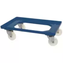 Chariot cadre pour bac 40x60cm bleu 4 roues pivotantes et fourche inox
