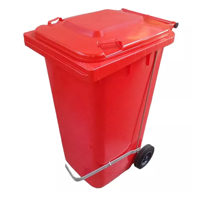 Poubelle 120L avec pedale inox rouge 480x550x930mm