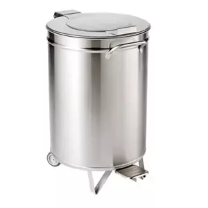 Poubelle pedale 90L inox diametre 450xh685mm sur rouleaux