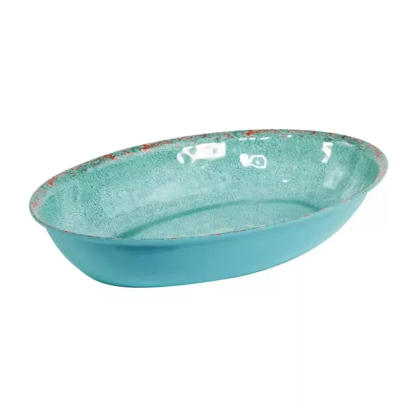 Plat ovale melamine bleu rustique 420x280x70mm
