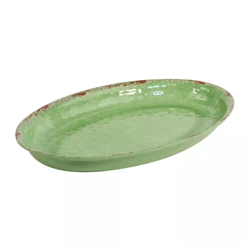 Plat ovale melamine vert rustique 420x280x40mm
