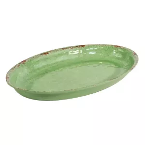 Plat ovale melamine vert rustique 420x280x40mm