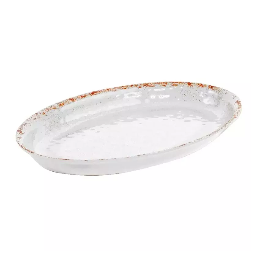 Plat ovale melamine blanc rustique 420x280x40mm