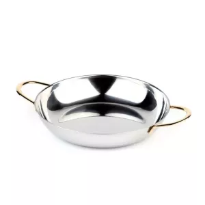 Poele a servir 28cm inox poignees plaquees or