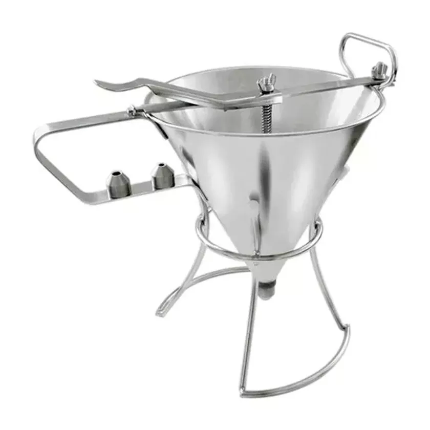 Entonnoir d19cm inox 2 douilles et support