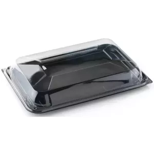 Plateau PET 46 × 30cm avec couvercle clip noir/transp (par 25)