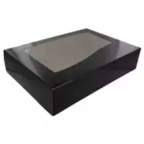 Boîte Gourmet noire avec fenêtre 464 × 313 × 80 mm (par 50)