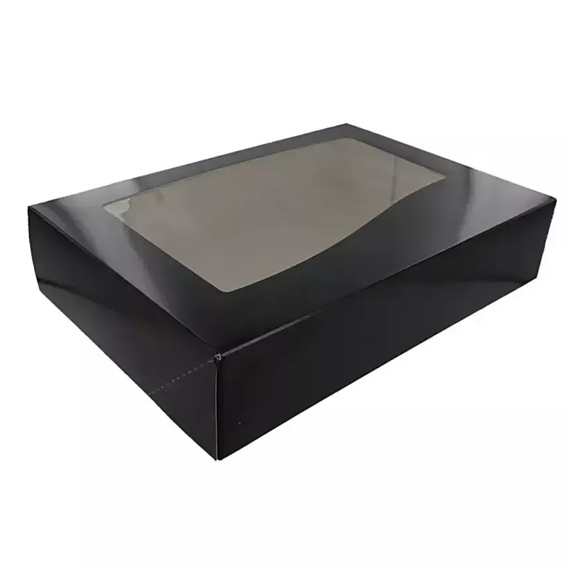 Boîte Gourmet noire avec fenêtre 464 × 313 × 80 mm (par 50)