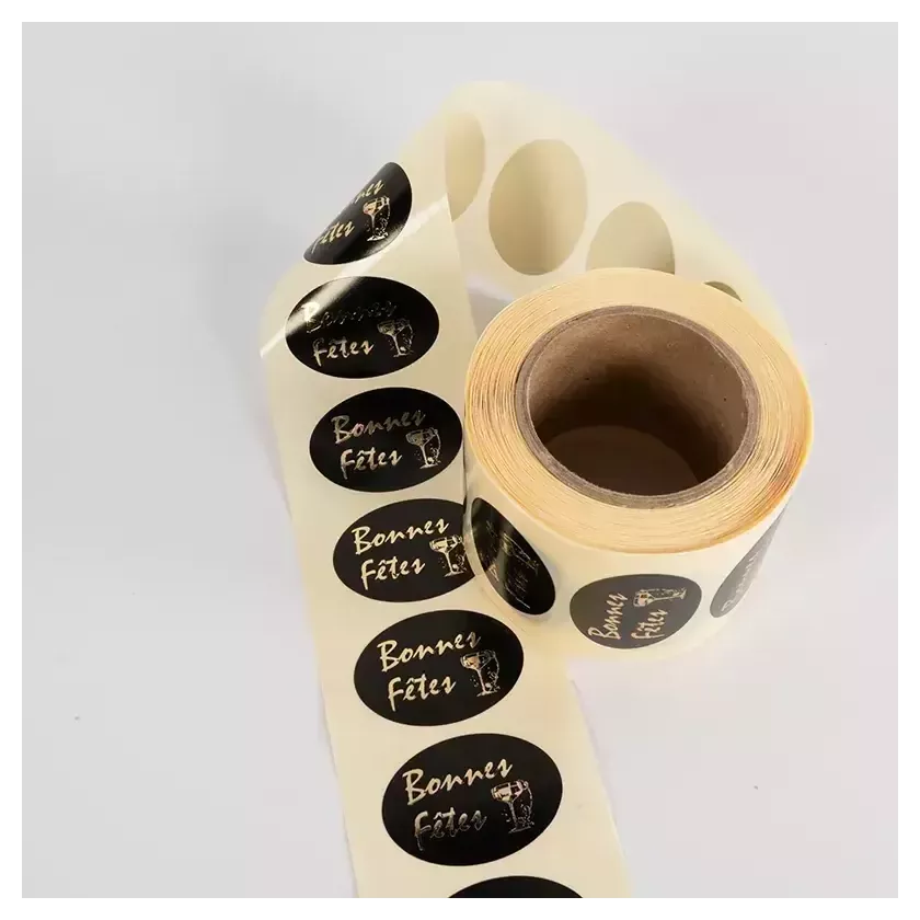 Autocollant Bonnes Fêtes 25 × 36 mm ovale noir/or (par 500)