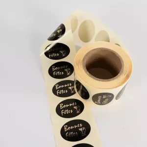 Autocollant Bonnes Fêtes 25 × 36 mm ovale noir/or (par 500)