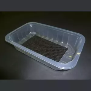 PP tray 230x145x50mm transp E - cr - fr + f.buvard noir (carton de 656 pièces)