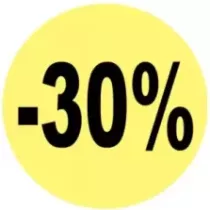 Autocollant -30 pourcent diametre 3cm fluo jaune (lot de 1 000 pièces)