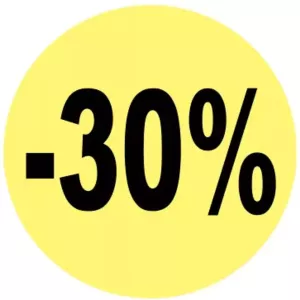 Autocollant -30 pourcent diametre 3cm fluo jaune (lot de 1 000 pièces)