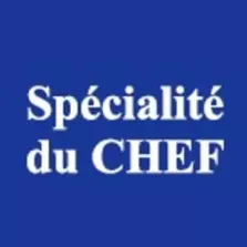 Autocollant "SPECIALITE DU CHEF" 20x35mm rectangle - bleu/blanc (lot de 1 000 pièces)